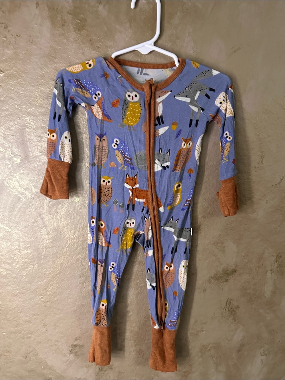Little Sleepies Blue Woodland Animals One-Piece Footie with Rust Trim